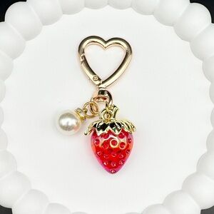 Handmade Strawberry & Pearl Bag Charm / Keychain